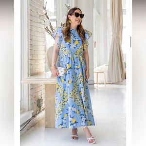 Ann Taylor Lemon Ruffle Sleeve Maxi Dress XL